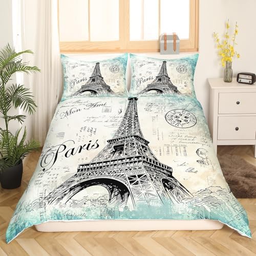 Feelyou Eiffel Tower Duvet Cover Set Queen Size 1