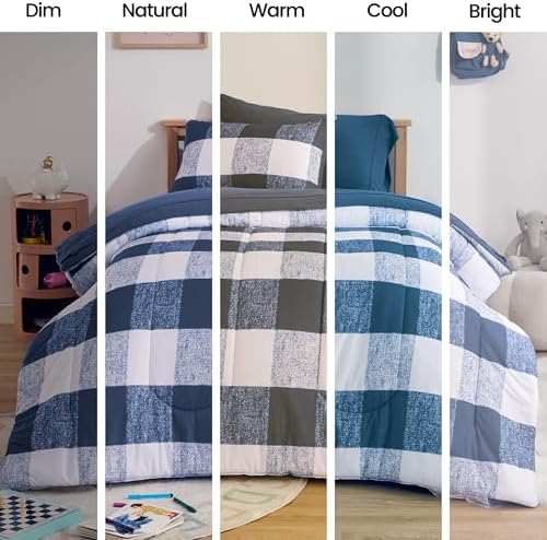 SLEEP ZONE Kids Comforter Set with Blue Grid Design
