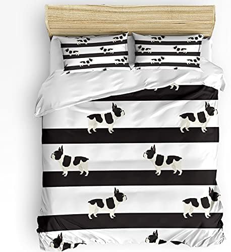 LooPoP 3PC Comforter Sets Black and White Stripe