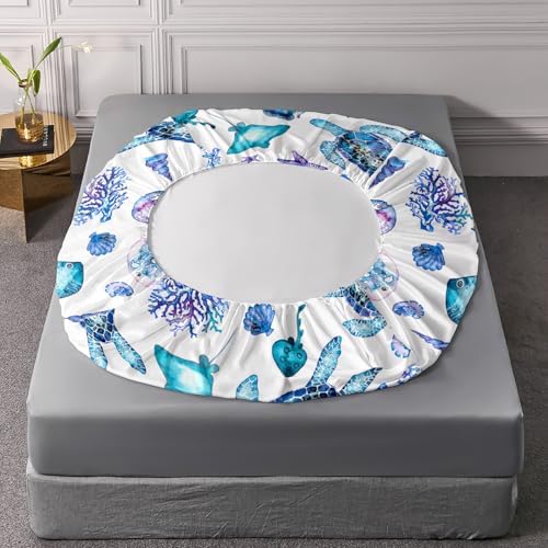 Blue Sea Turtle Sheet Set 4Pcs Twin Ocean Decor