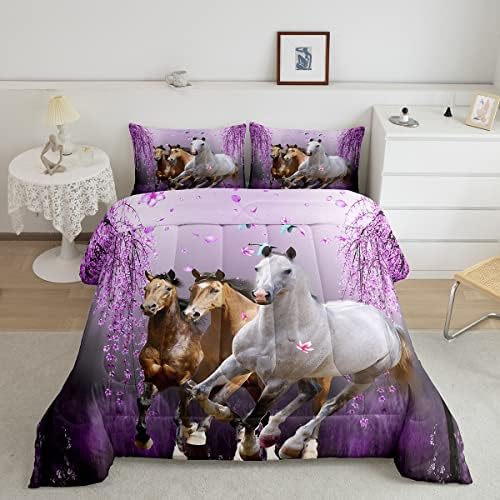 Feelyou Horse Bedding Set for Kids Lavender Purple Comforter 3Pcs
