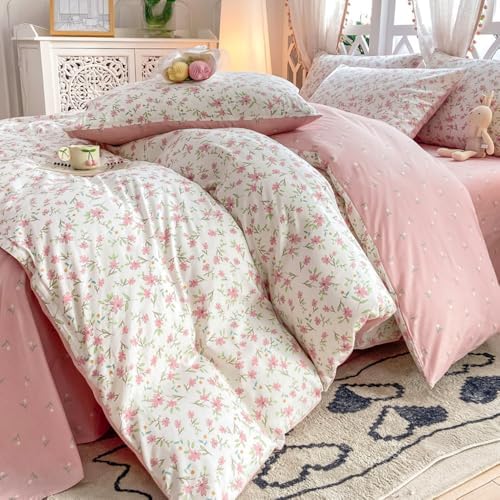 VM VOUGEMARKET Girls Pink Flower Duvet Set Twin