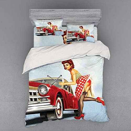 Ambesonne Retro Pin Up Girl Duvet Cover Set