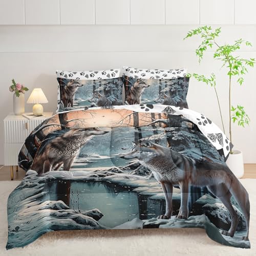 AILONEN Snow Wolf Comforter Set Full Size 7 Piece