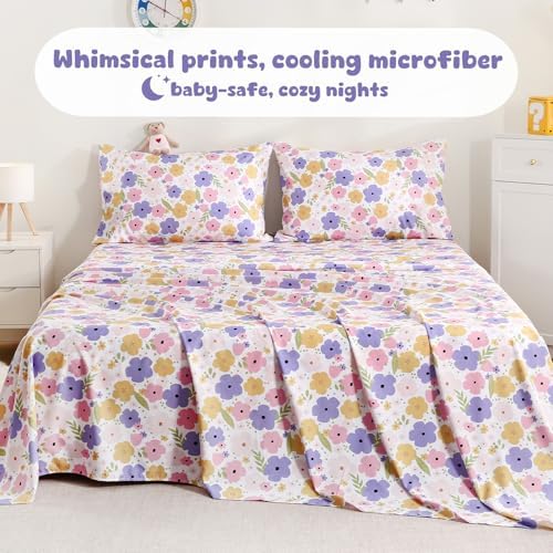 LONAVA Queen Sheet Set Kids - Flower 4 Piece Microfiber Bedding