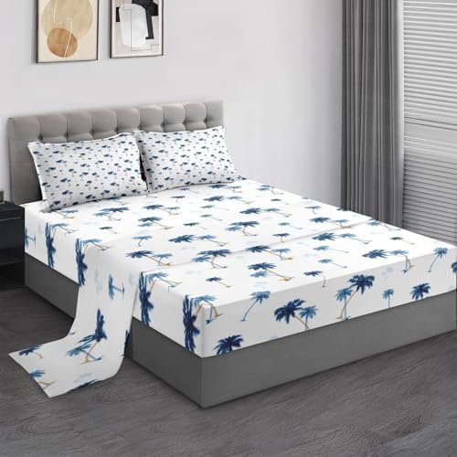 Pamnest Queen Size Bed Sheet Set with Palm Tree Leaf Pattern