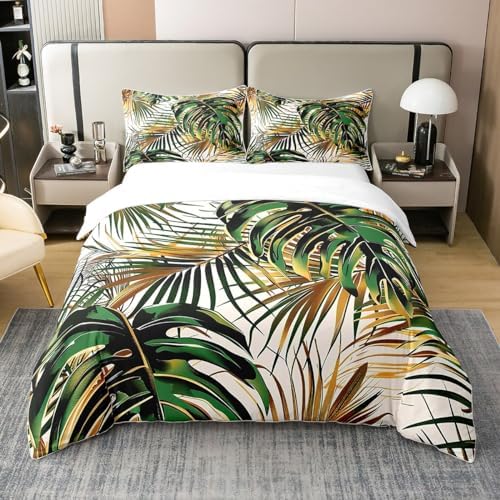 Jejeloiu Tropical Leaves Duvet Cover Set Queen Size 1