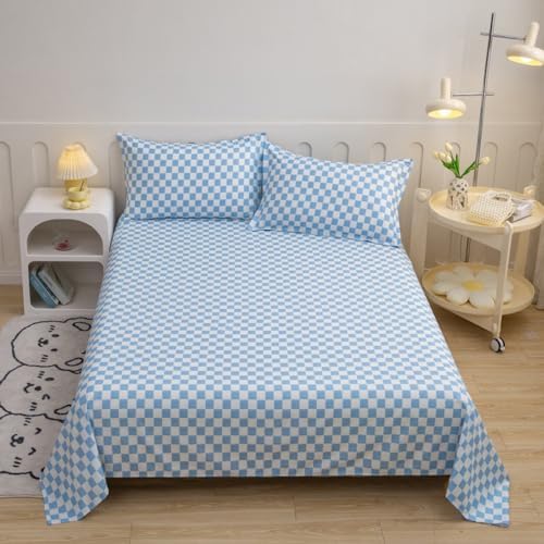Wellboo Blue White Plaid Bed Sheet Set Full Set