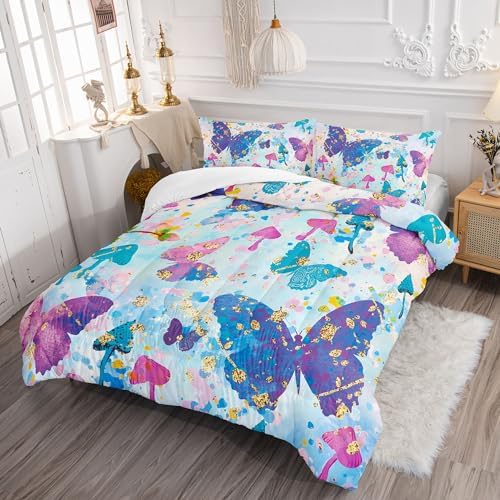 Smell Sunshine Kids Comforter Set Butterfly Mushrooms