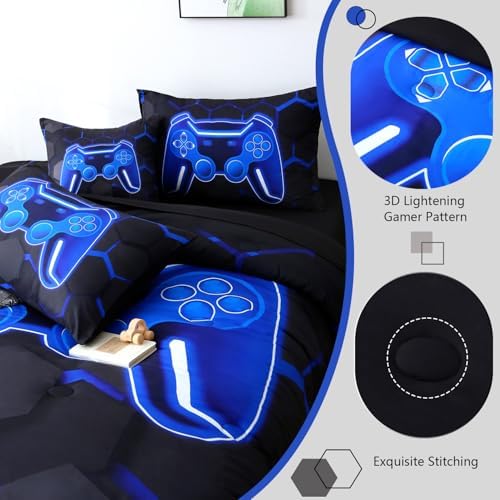 BYHOFMLY Blue Gamer Comforter Set - 6Pcs Kids Twin Bedding