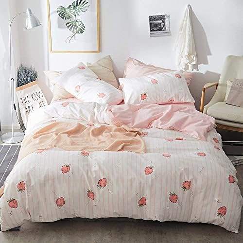 LifeTB Kawaii Pink Strawberry Duvet Cover Set 4 PCS