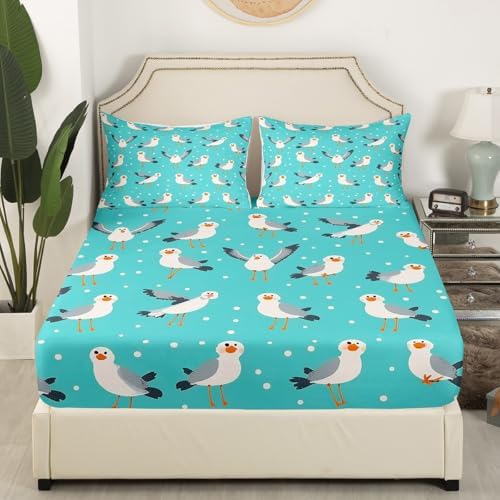 Feelyou Kids Seagull Sheet Set with Deep Pockets and Polka Dots Design