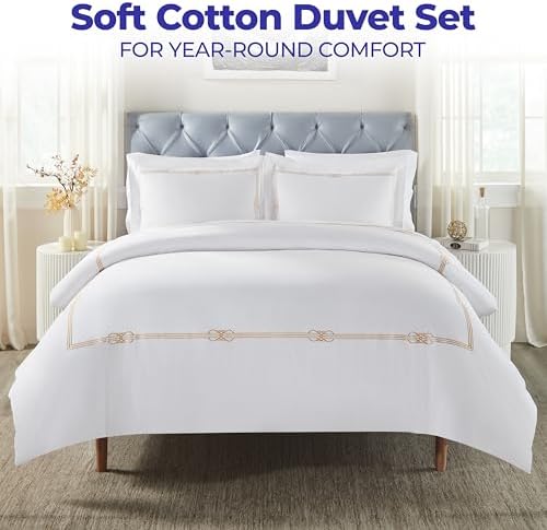 Superior Embroidered Cotton Duvet Cover Set King Size White