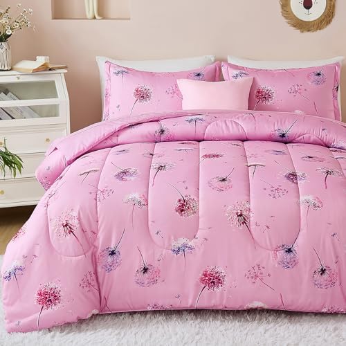 WONGS BEDDING Full Size Comforter Set with Pink Dandelion Pattern