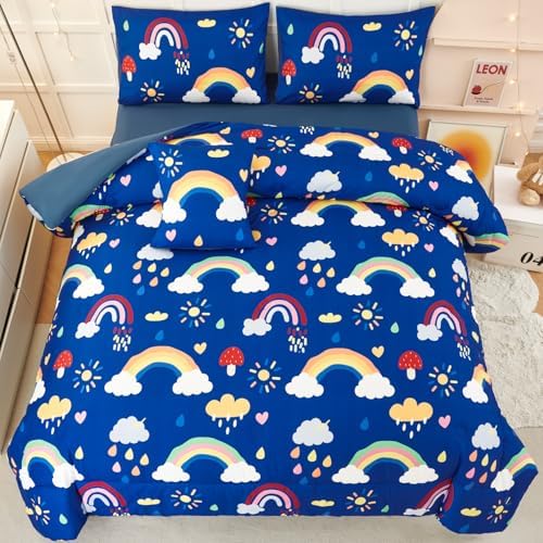 ANGIYUIN Blue Rainbow Kids Full Bed in a Bag Comforter Set 1