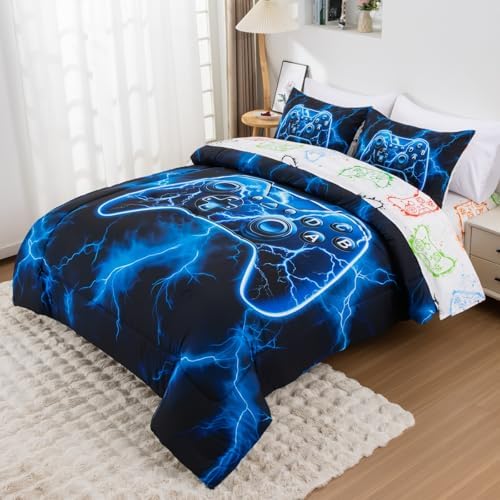 Gamer Comforter Set for Boys 3D Game Controller Design Twin Bedding