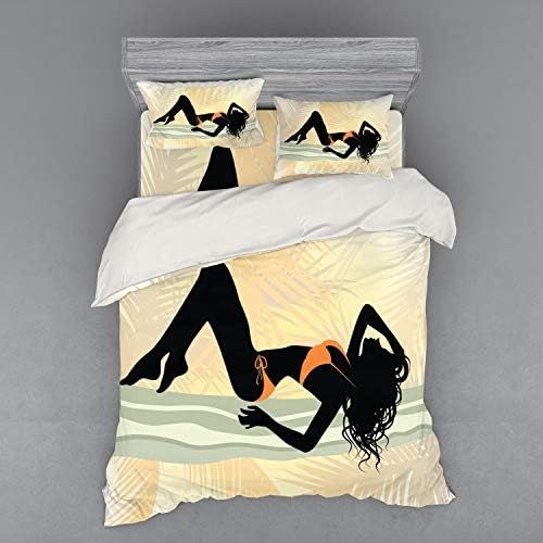 Ambesonne Pinup Girl Duvet Cover Set Pale Orange Blue Grey California King