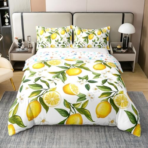 Lemon Floral Duvet Cover Set King Size 100 Cotton