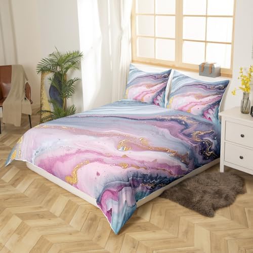 Erosebridal Purple Gold Marble Duvet Cover Set 3 Pcs Queen