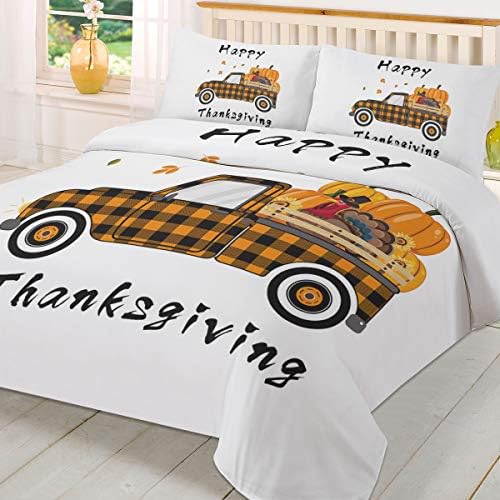 LooPoP California King Duvet Cover Set with 2 Pillow Cases Orange Plaid
