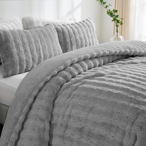 Bedbay Faux Fur Queen Comforter Set 3 Pieces