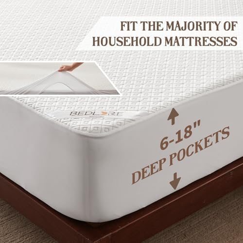 BEDLORE King Mattress Protector Waterproof Noiseless Deep Pocket Machine Washable