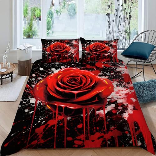 BAFABUI Red Rose California King Comforter Cover Set