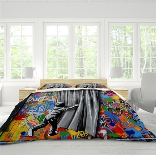MUKULING Duvet Cover Set 3 Pieces Graffiti Style