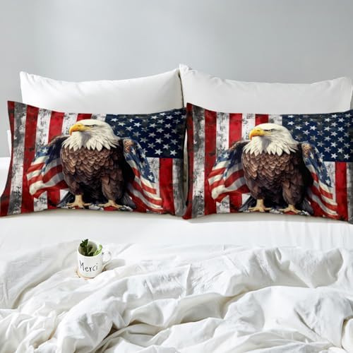 Feelyou American Flag Kids Bedding Set with Wild Animal Eagle Print