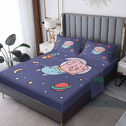 Kids Pig Sheet Set - Space Themed 3 Piece Bedding