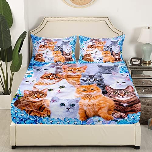 Kids Cute Cat Bedding Set Cartoon Pet Sheets for Children