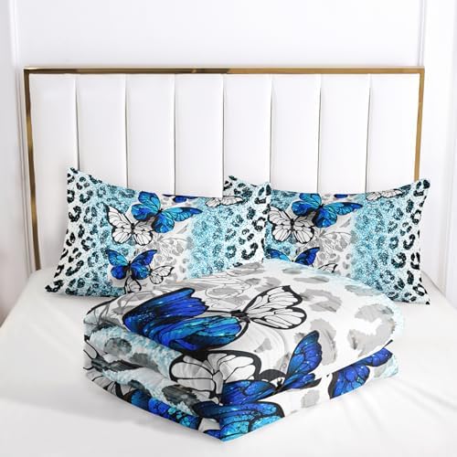 Ntlfup Blue Butterfly Comforter Set for Girls Twin Size