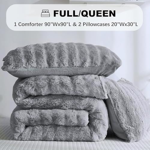 Bedbay Faux Fur Queen Comforter Set 3 Pieces