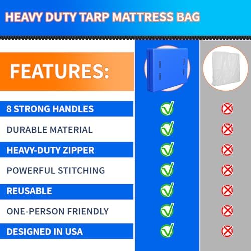 Acnusik Twin Mattress Bag Reusable Waterproof with 8 Handles and Zipper