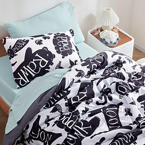 Sleep Zone Kids Duvet Cover Set Twin 2P - Black White Animals Soft Cozy