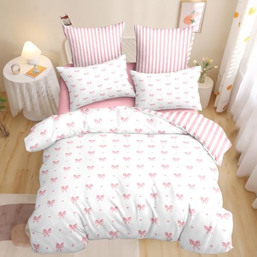 Pink Heart Bow Comforter Set 3 Piece Full Size
