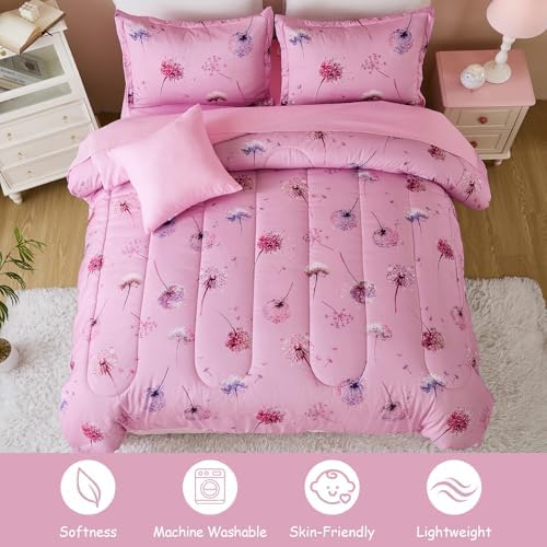 WONGS BEDDING Full Size Comforter Set with Pink Dandelion Pattern