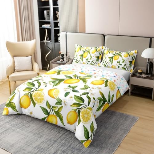 Lemon Floral Duvet Cover Set King Size 100 Cotton