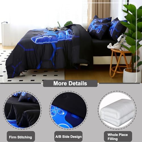 BYHOFMLY Blue Gamer Comforter Set - 6Pcs Kids Twin Bedding