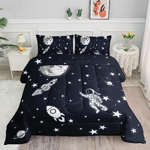 Kids Comforter Set Astronaut Space Rocket Quilt Bedding Set 3PCS