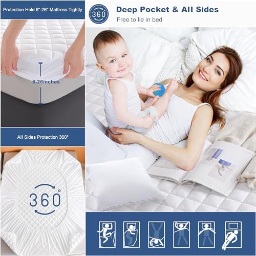 GRT Queen Waterproof Mattress Pad - 100 TPU Quilted Dust Proof