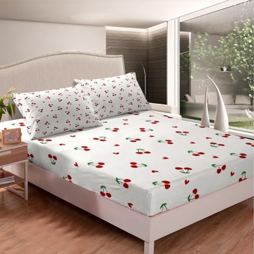 Feelyou Kids Red Cherry Fitted Sheet Set Queen Size