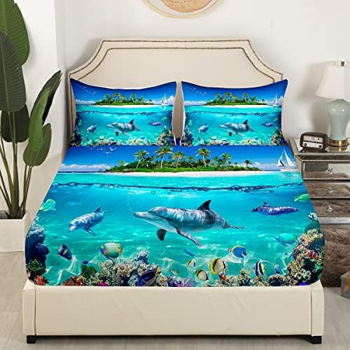 Feelyou Dolphin Bed Sheet Set Kids Ocean Animal Decor