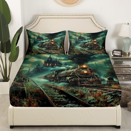 Manfei Retro Train Kids Fitted Sheet Set