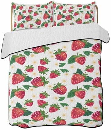 Stongaro Twin XL Strawberry Comforter Set 3 Piece
