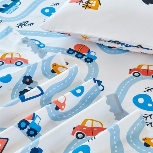 RYNGHIPY Kids Full Bed Sheet Set Cars Print for Boys