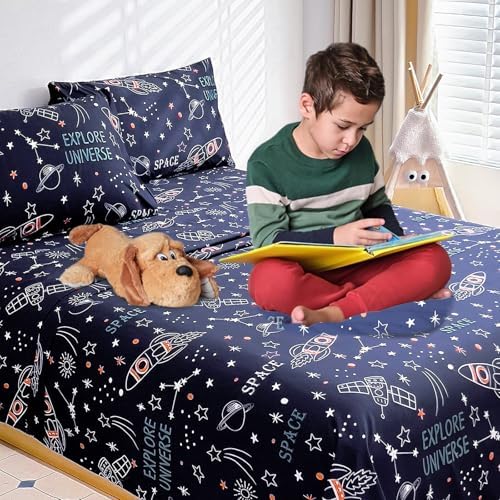 Homilay Space Rocket Kids Sheets Set 4 Piece