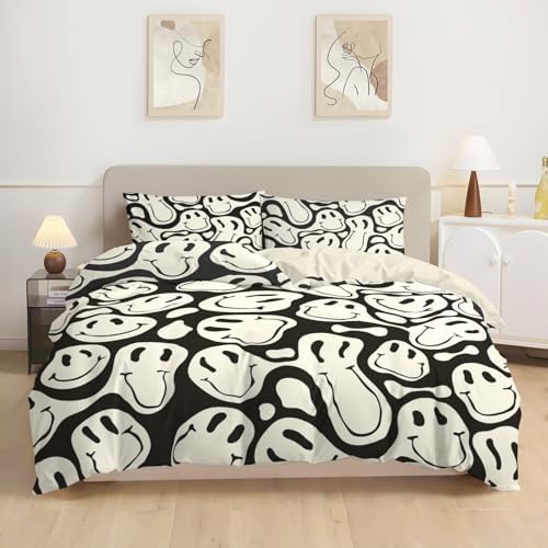 Watbro Kids Duvet Cover Set 3PCS Black Apricot Retro Hippie