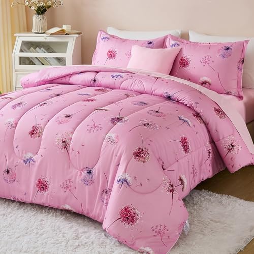 WONGS BEDDING Full Size Comforter Set with Pink Dandelion Pattern