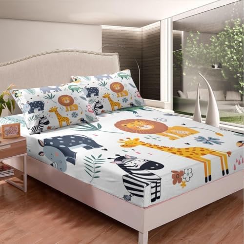 Feelyou Kids Zoo Animal Fitted Sheet Set Queen Size